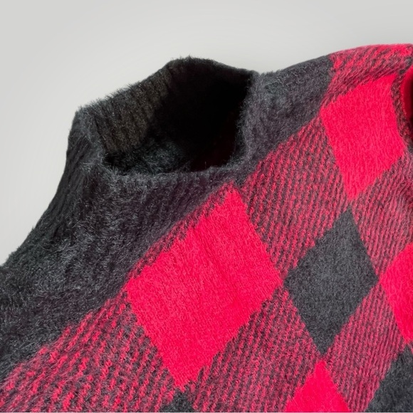 SO Red/Black Checkered Fluffy Soft Long Sweater - Picture 2 of 13